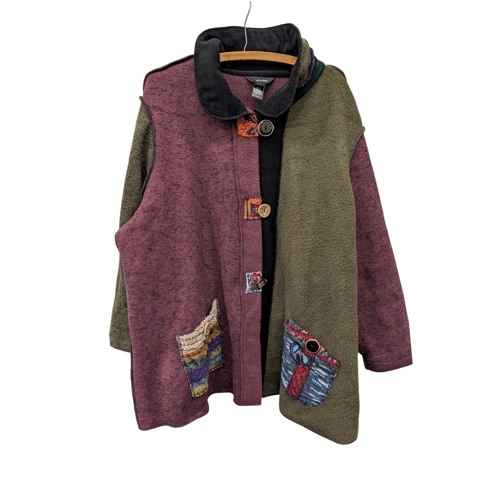 Ali Miles Colorblock Patchwork Button Front Cardigan Jacket Lagenlook- 3X